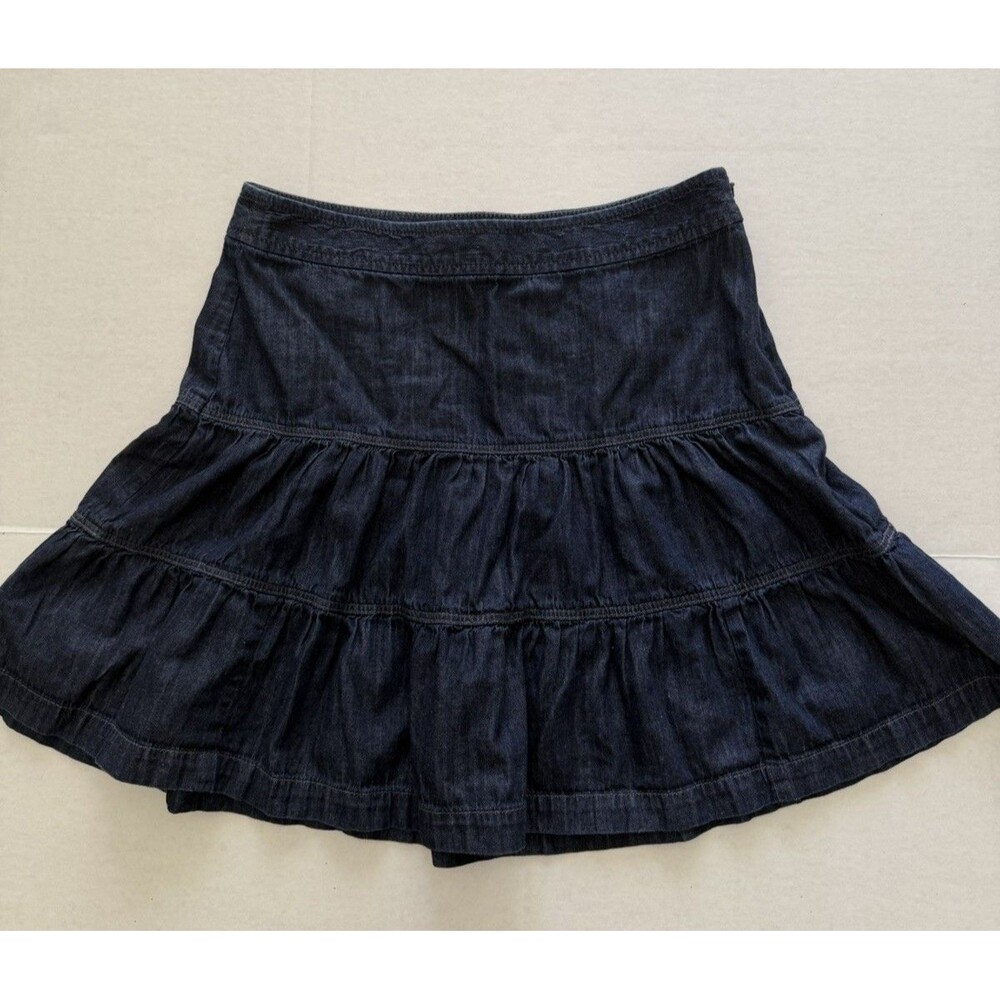 Y2K Style Flirty Denim Tiered Skirt LOFT 6 Petite Boho Western Jean Mini Skirt
